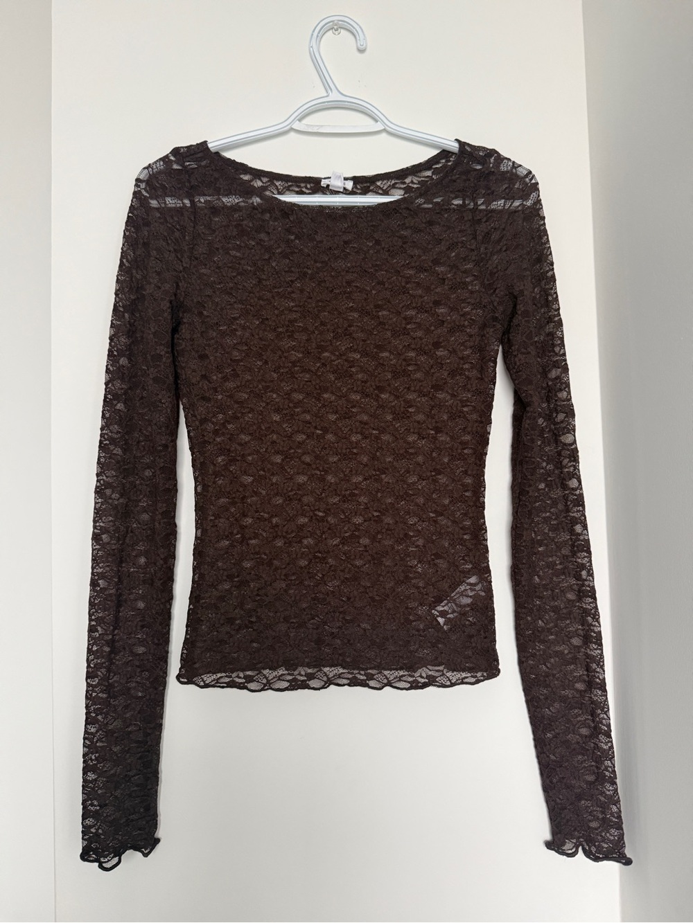 GARAGE Women's Brown Lace Long-Sleeve Top